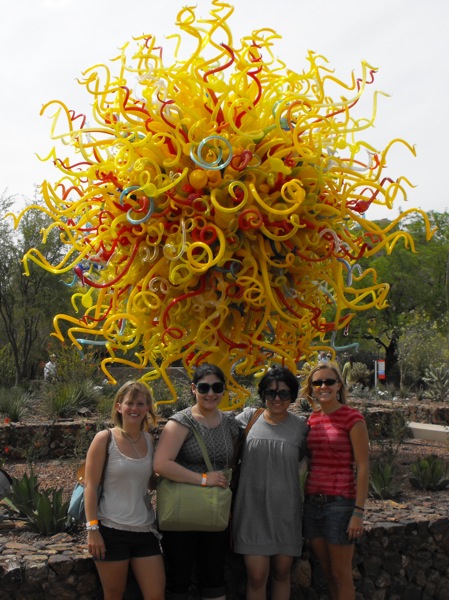 Liz Saari, Art History and Jaime Macadangdang, Studio Art (second from right), at the Phoenix Desert Botanical Gardens with Cale Chihuly's First Desert installation
